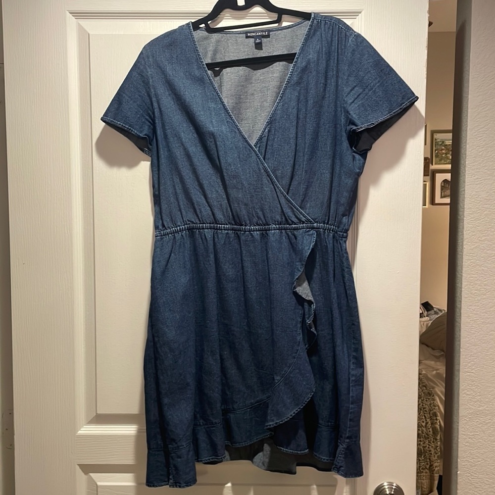 J-Crew Denim Ruffle Wrap Dress
